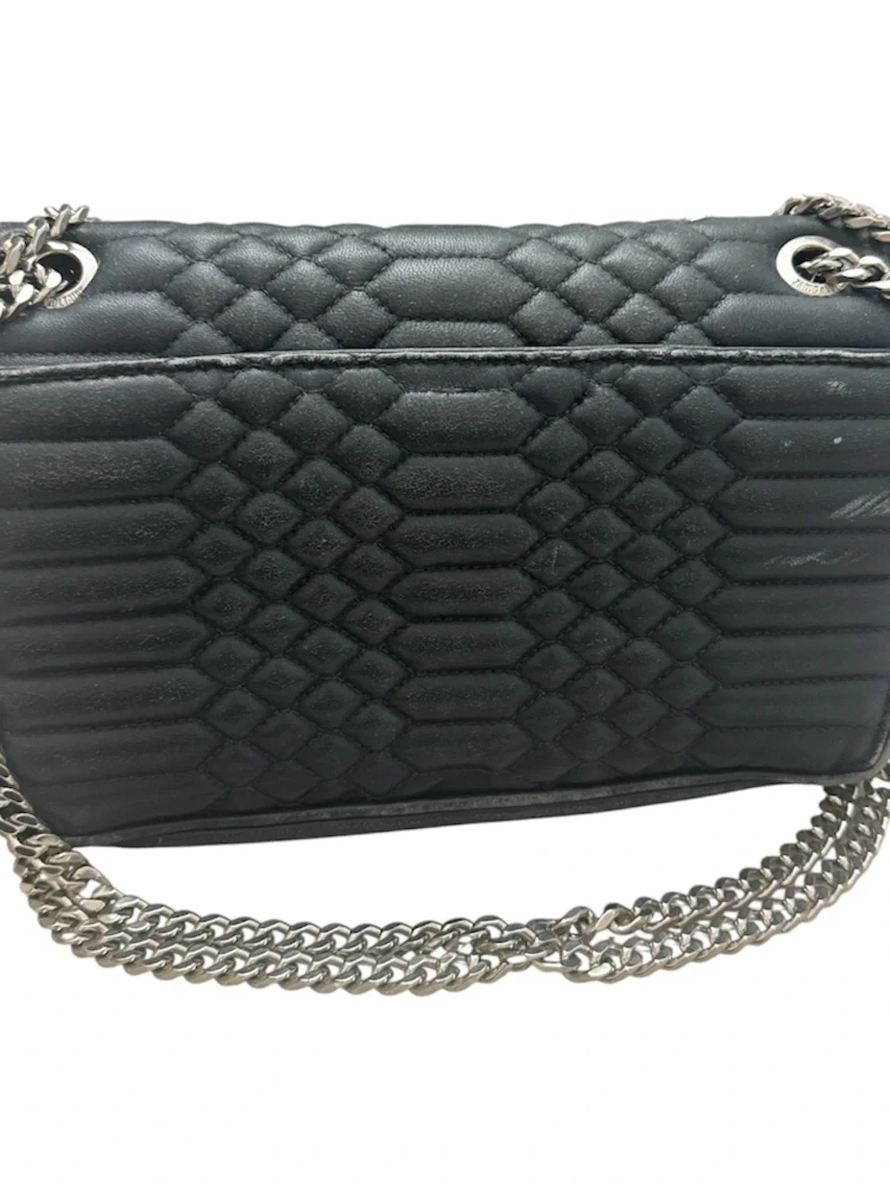 Zadig & Voltaire Black Quilted Chain Shoulder Bag with Enamel Pins